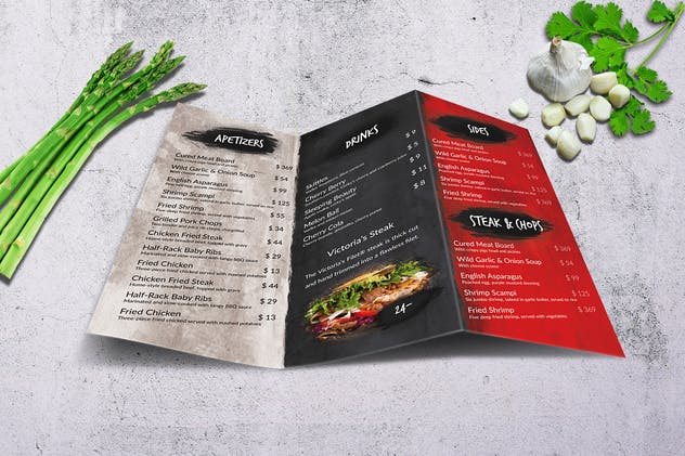 高级西餐厅食物菜单设计PSD模板 Craft Food Trifold A4 & US Letter Menu Design插图(2)