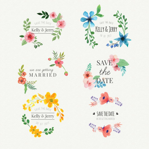 6个水彩婚礼标签 Floral watercolor wedding stickers set插图