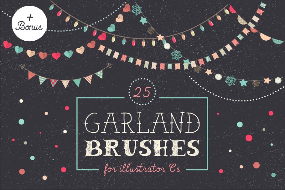 节日装饰元素图案AI笔刷 Holidays Garland Brushes set + bonus插图