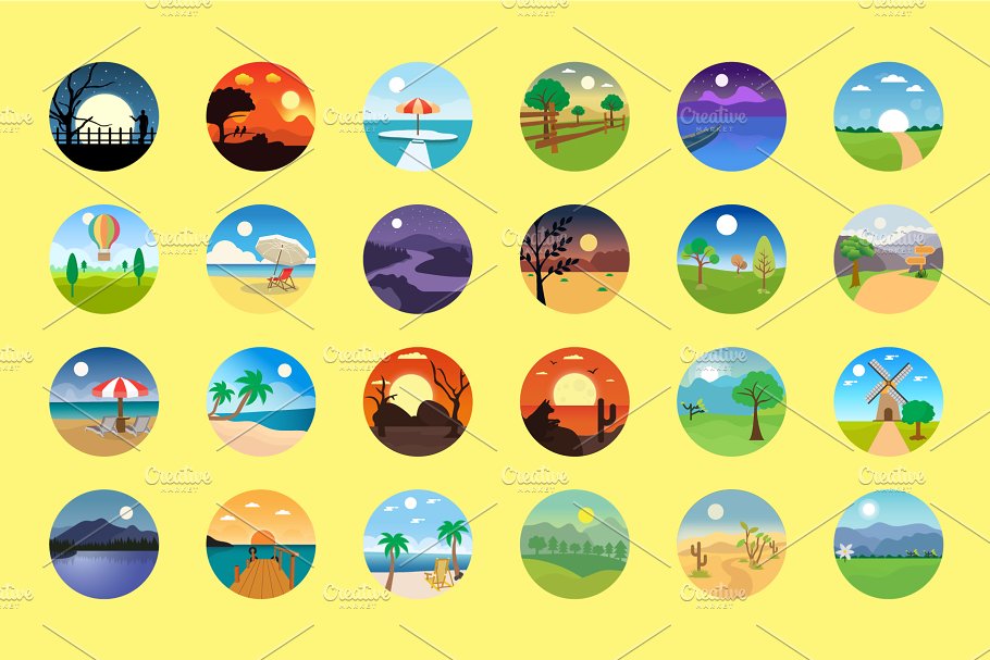 176个扁平风圆形风景图标 176 Flat Rounded Landscape Icons插图(5)