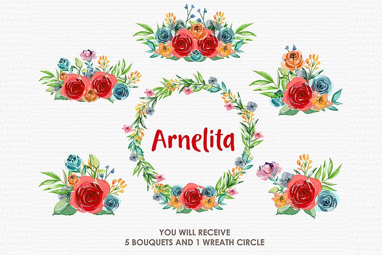 Arnelita-数字水彩花卉风格剪贴画插图(1)