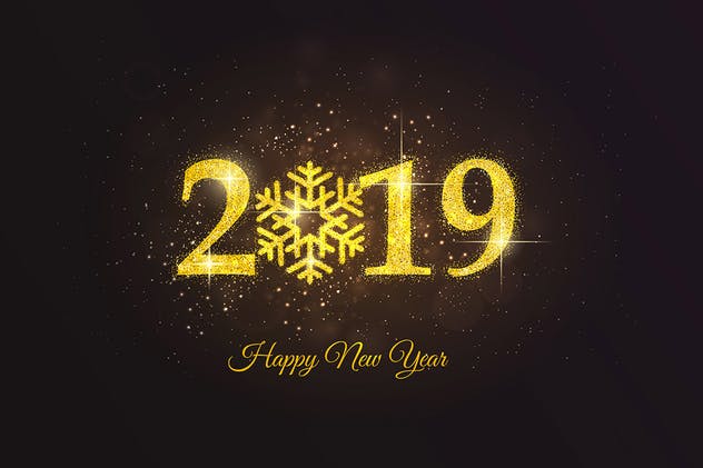 2019年新年金色数字贺卡海报设计模板 Happy New Year 2019 Golden Greeting Cards插图(4)