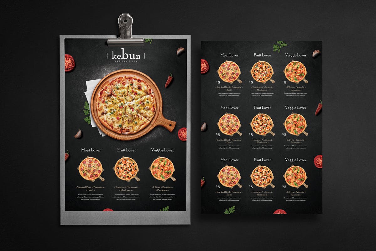 披萨店食品黑色排版菜单设计模板 Rustic Pizza Menu – Flyer插图