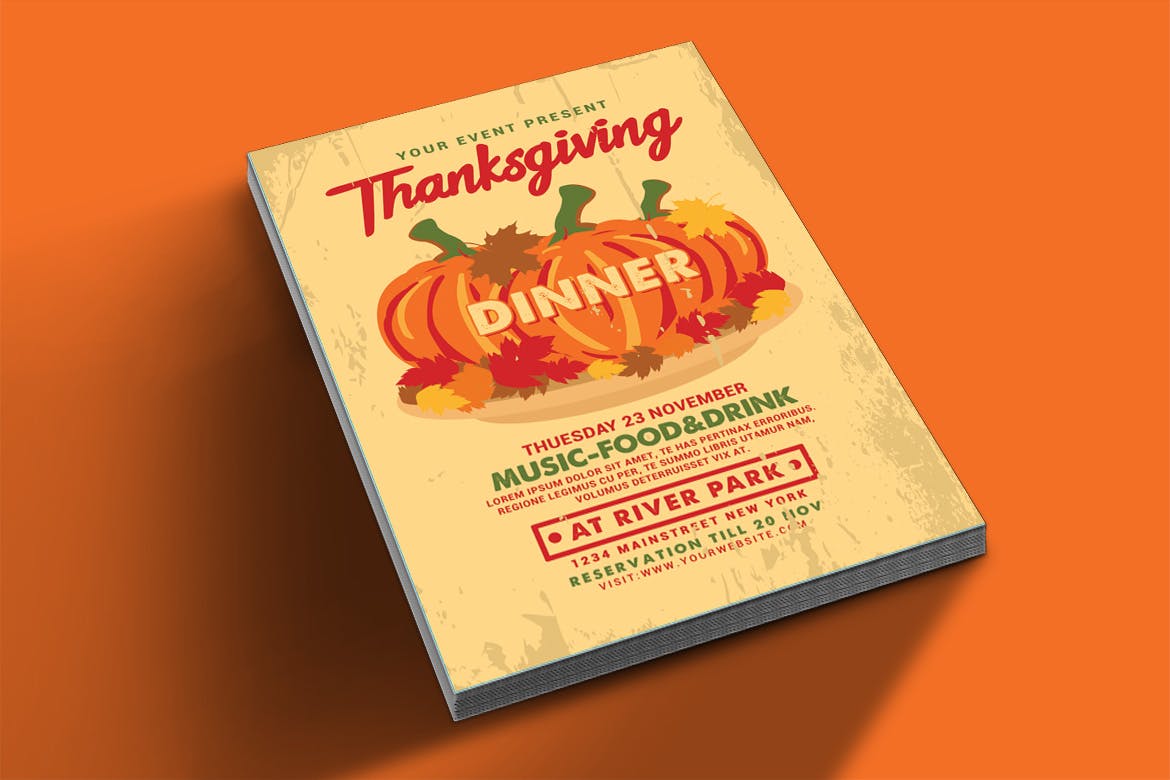 感恩节美食音乐主题活动海报传单模板 Thanksgiving Dinner Flyer插图(1)
