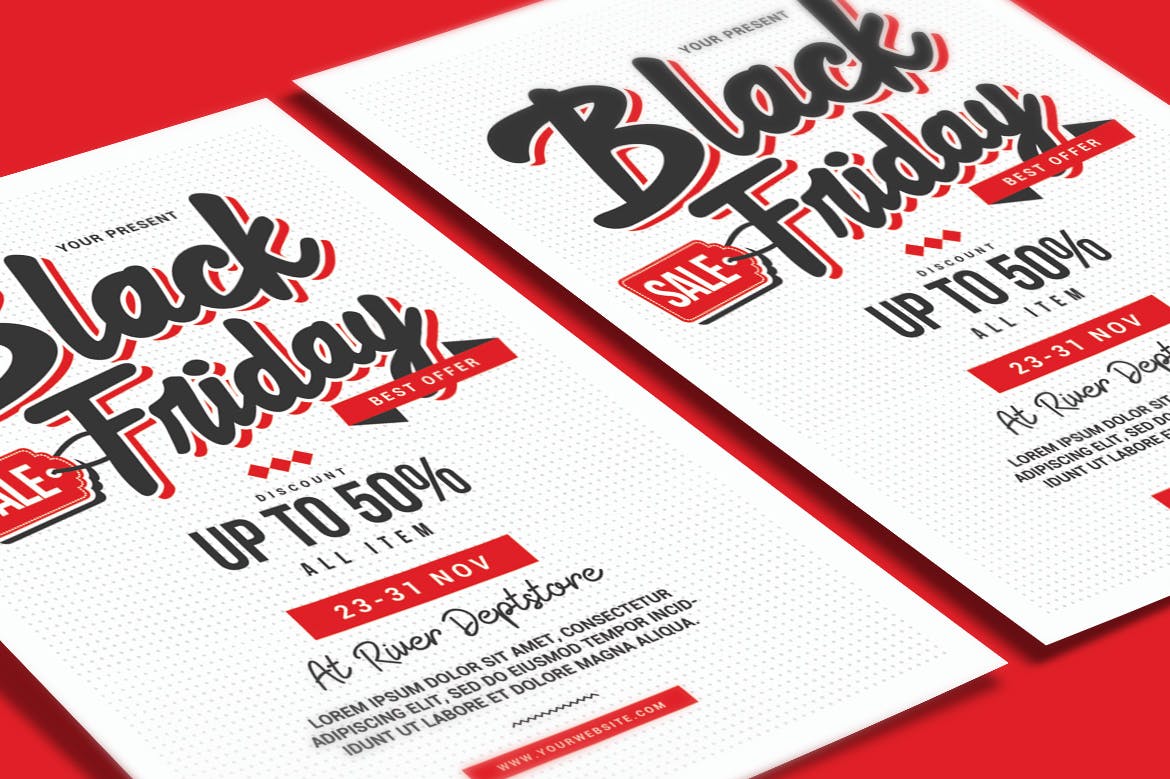 黒五全场促销优惠广告海报传单模板 Black Friday Sale Flyer插图(2)