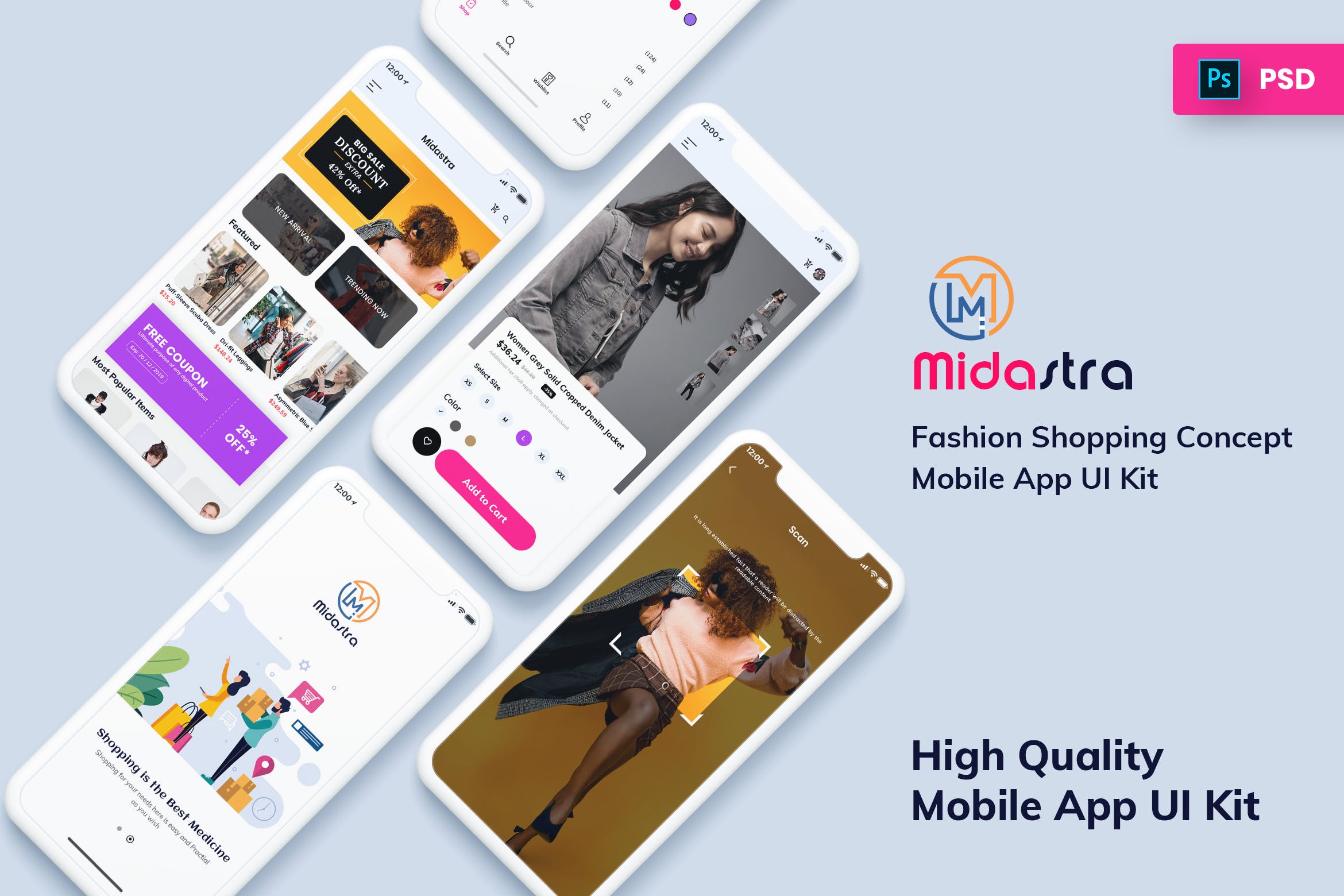 高品质时尚购物网上商城APP设计套件 Midastra-Fashion Shopping Mobile App UI kit Light插图