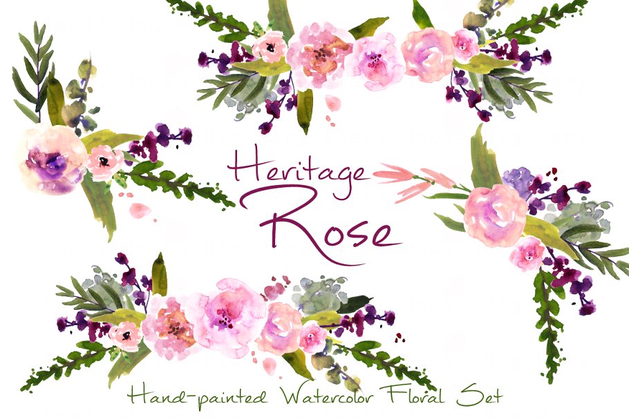 传统复古水彩玫瑰剪贴画合集 Heritage Rose- Watercolor Clip Art插图(2)