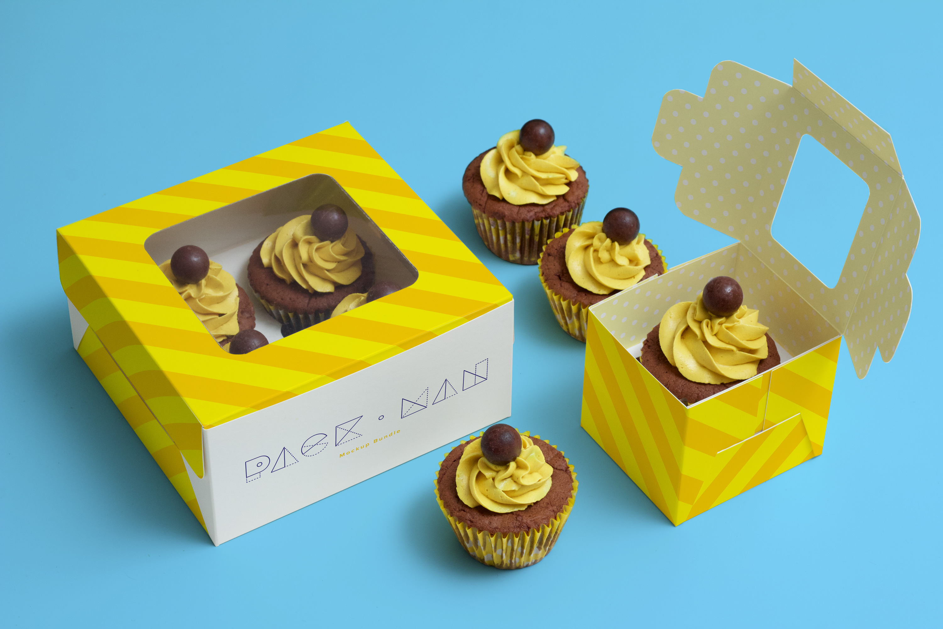 纸杯蛋糕纸盒包装设计样机模板 Cupcake Boxes Mockup插图