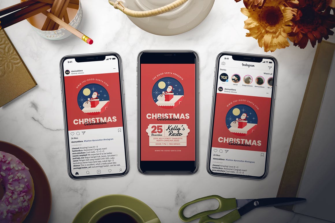3合1圣诞节活动邀请宣传单设计模板 Christmas Celebration Flyer Set插图(2)