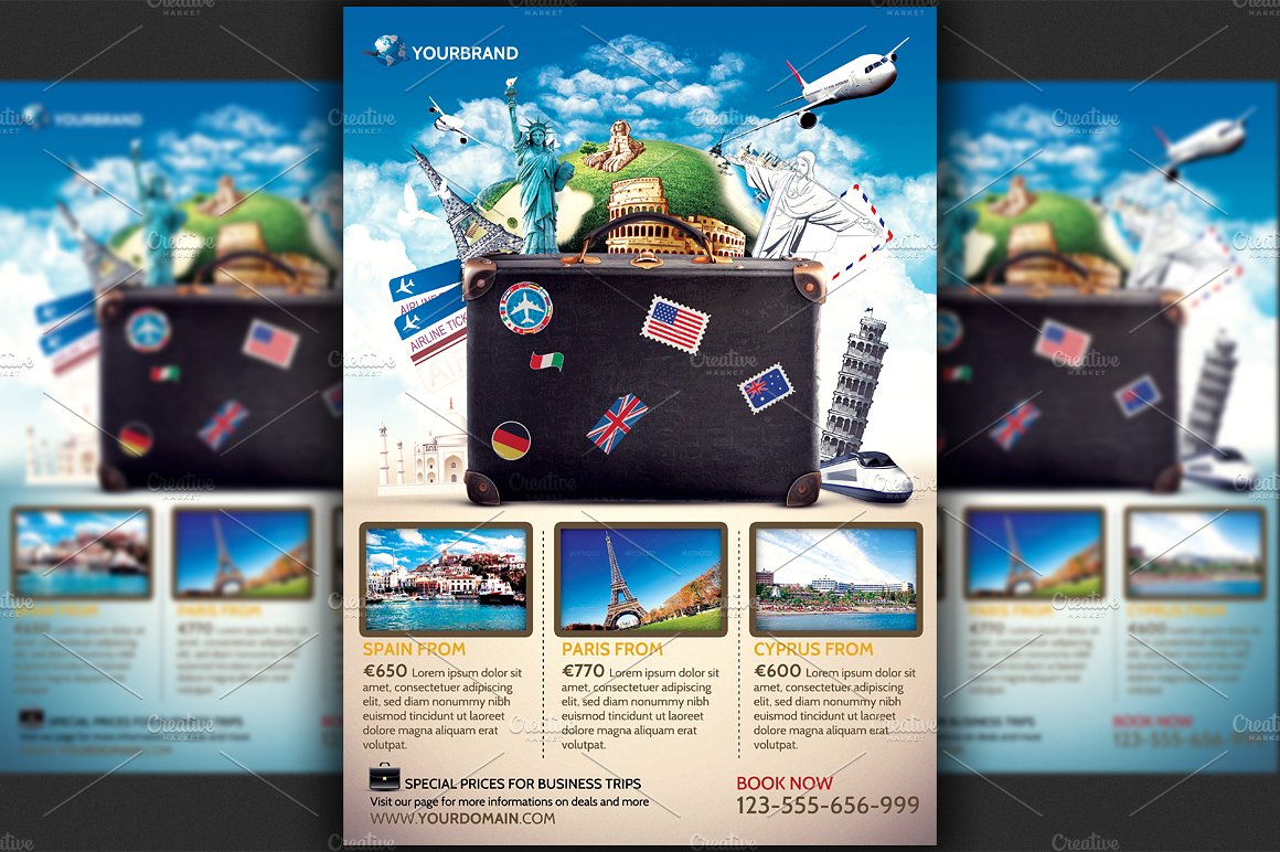 旅行社促销机票广告传单模板 Travel Agency Promotional Flyer Temp插图