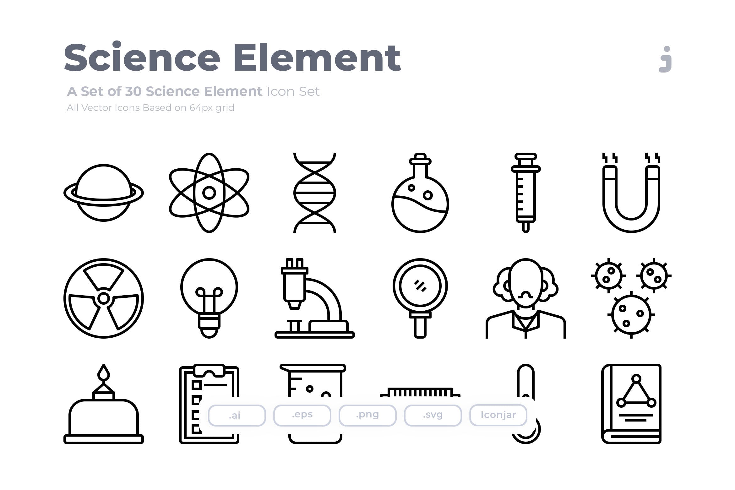 30枚科学元素Outline风格矢量图标 30 Science Element Icons – Outliner插图