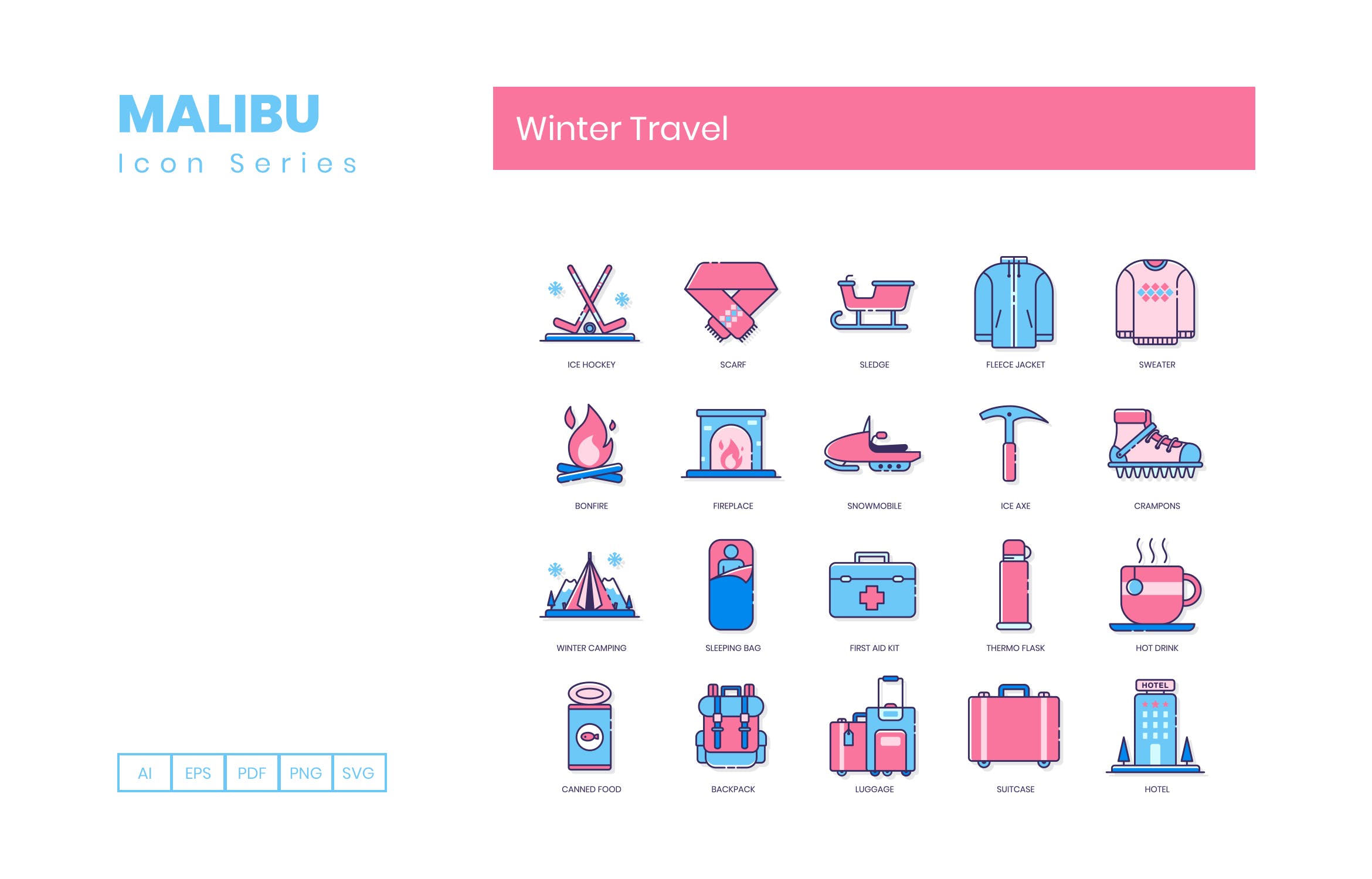 Malibu系列-85枚冬季旅行图标素材 85 Winter Travel Icons | Malibu Series插图(2)