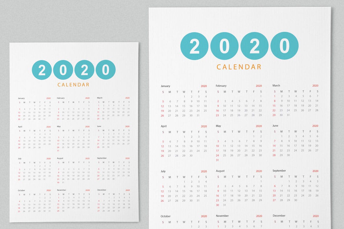 简约设计风格2020年单页日历设计模板 Creative Calendar Pro 2020插图(2)