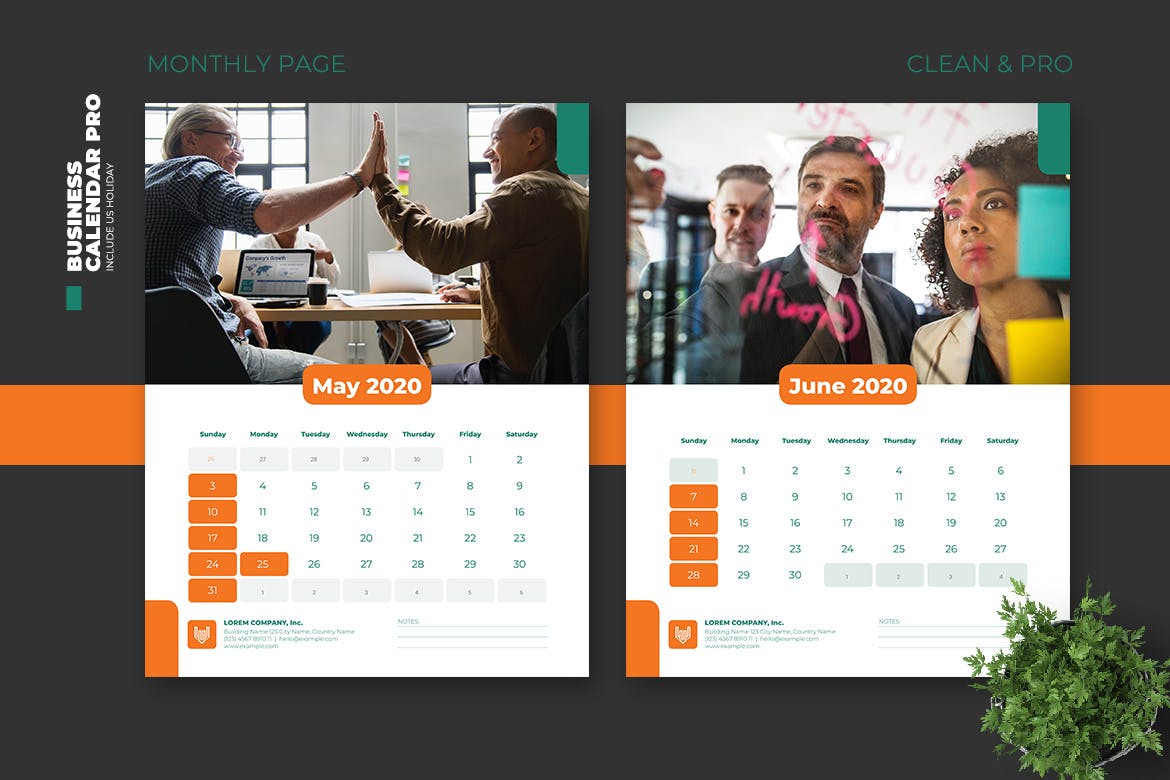 简约商务设计风格2020年日历表设计模板v2 2020 Clean Business Calendar Pro with US Holiday插图(4)