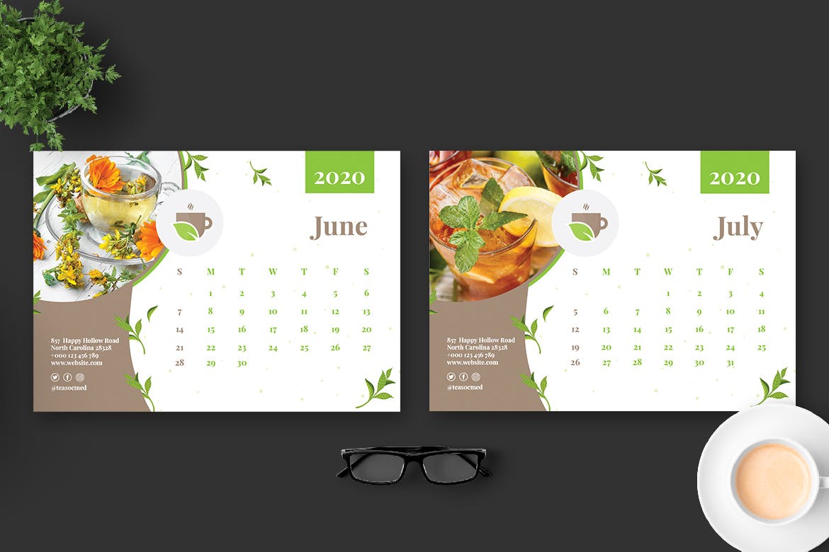 茶文化茶叶品牌定制2020年活页台历表设计模板 2020 Tea Herbal Green Calendar Pro插图(4)