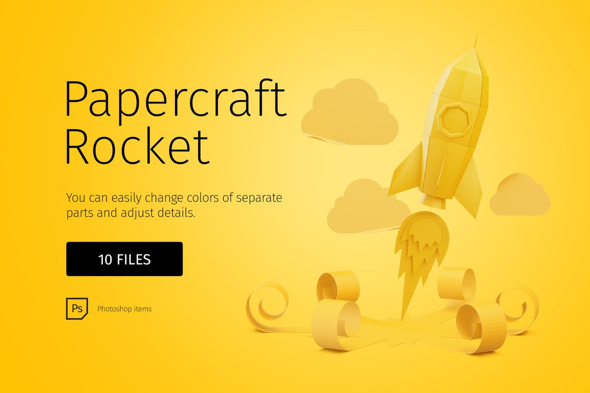 火箭剪纸立体模型场景样机模板 Papercraft Rocket插图