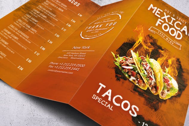 墨西哥美食三折页餐厅菜单模板 Mexican A4 US Letter Trifold Food Menu插图(4)