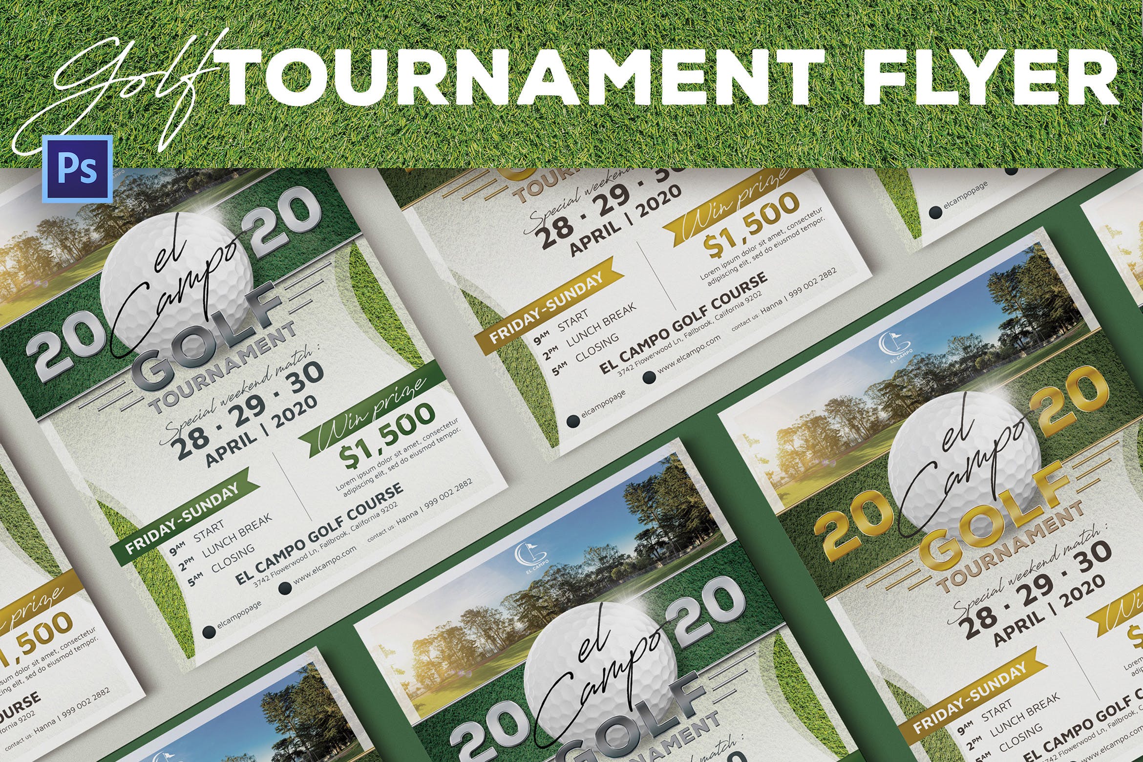 高尔夫锦标赛体育赛事广告海报传单设计模板 Golf Tournament Flyer插图