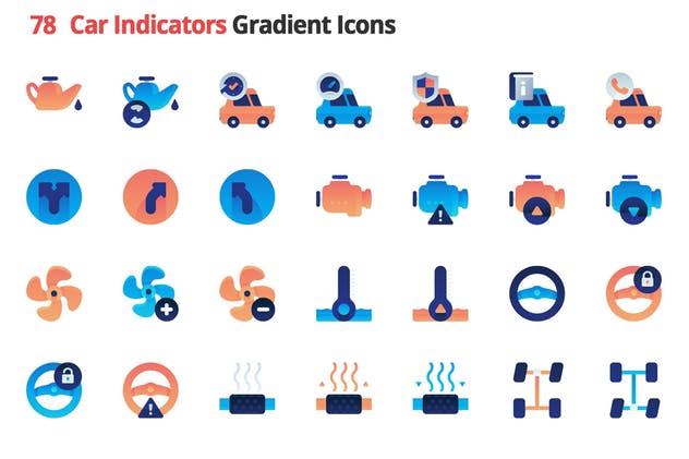 78枚汽车指示灯人机交互系统矢量渐变图标 Car Indicators Vector Gradient Icons插图(2)