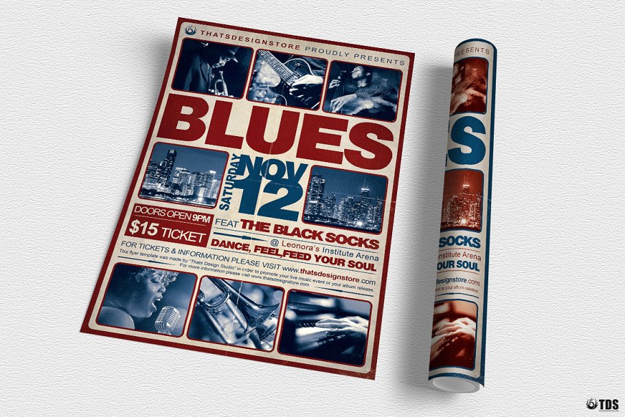 布鲁斯蓝调音乐节传单PSD模板 V2 Blues Festival Flyer PSD V2插图(2)