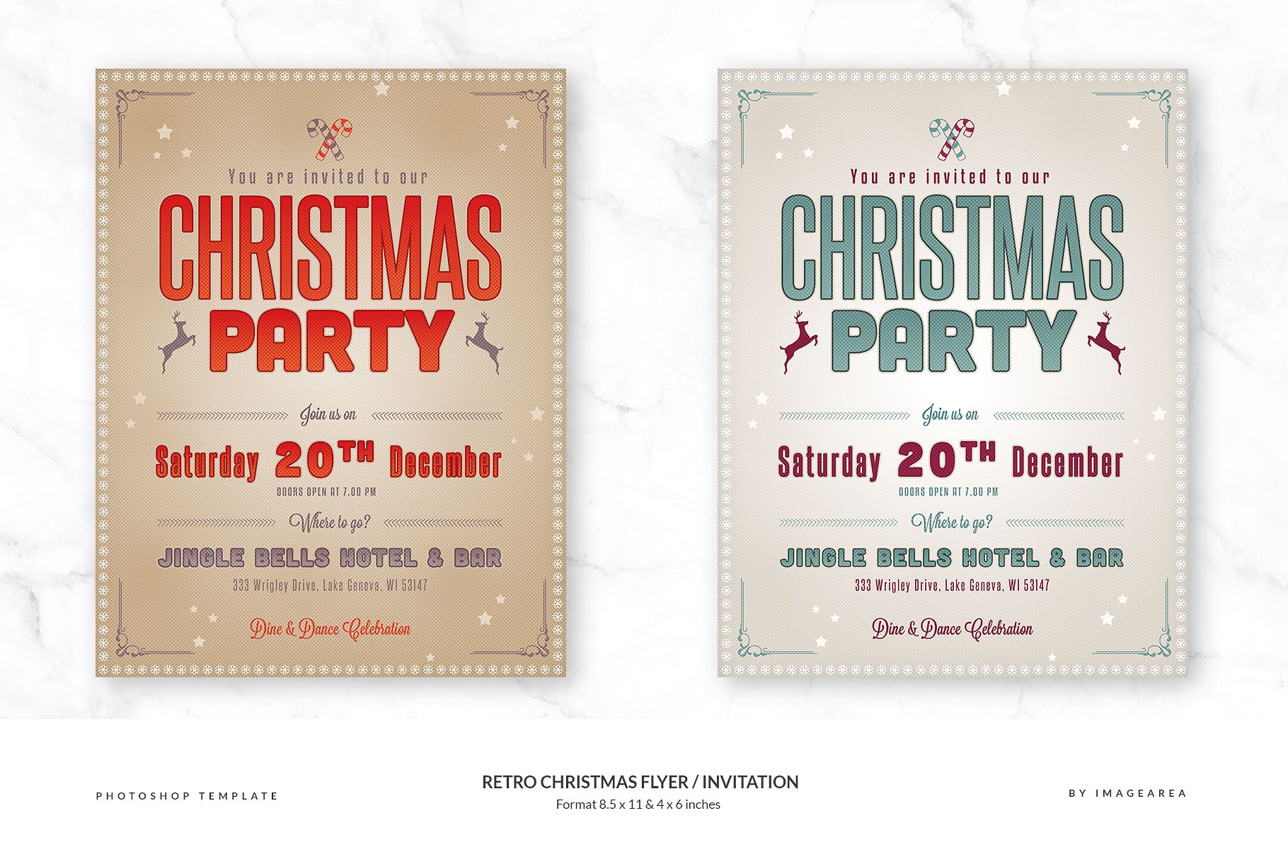 复古圣诞节节日派对传单模板 Retro Christmas Flyer / Invitation插图