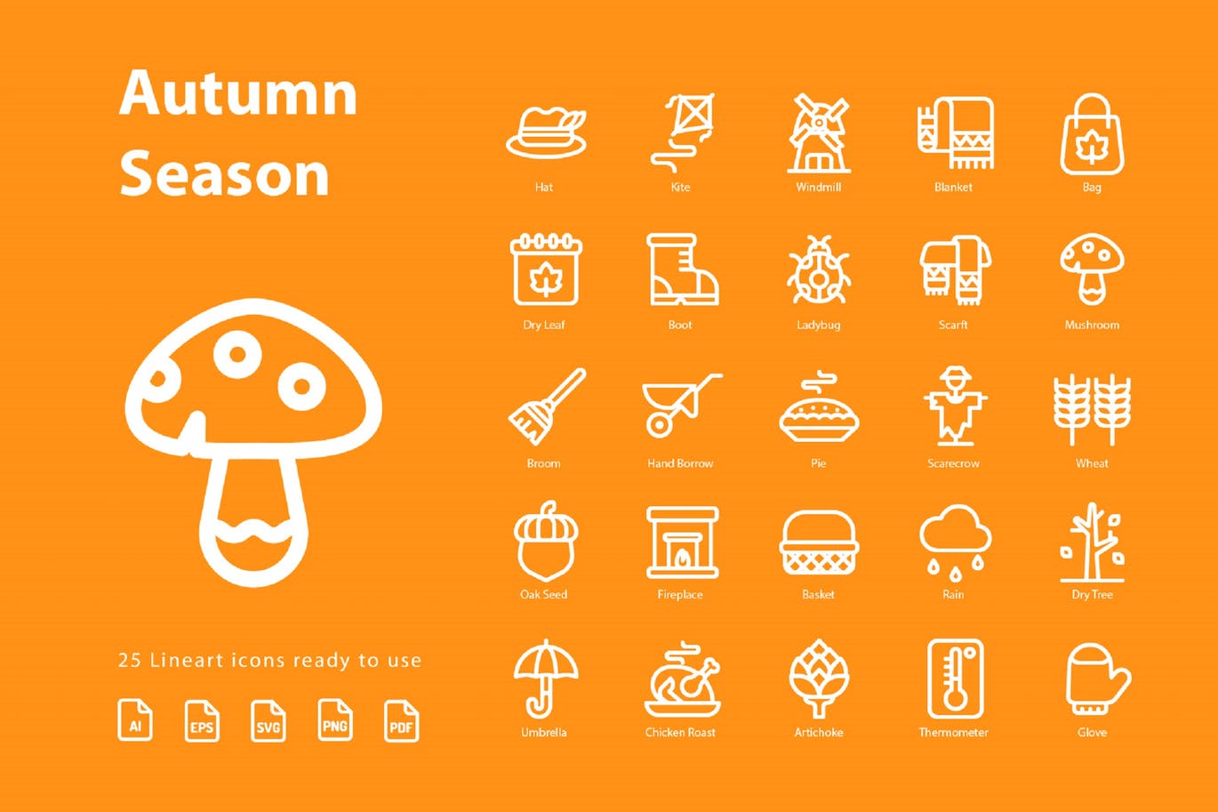 秋天季节主题线性图标矢量图标v2 Autumn Second Season (Line)插图