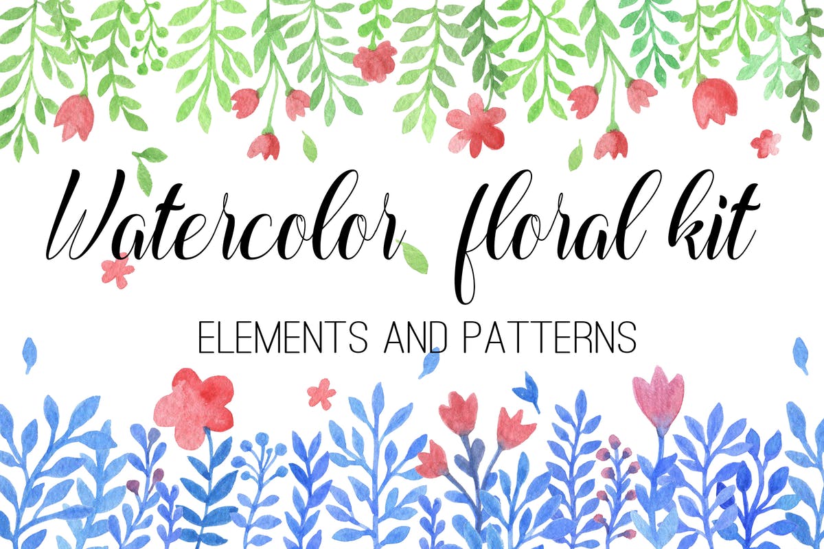 水彩花卉元素无缝插画套装 Watercolor Floral Kit插图