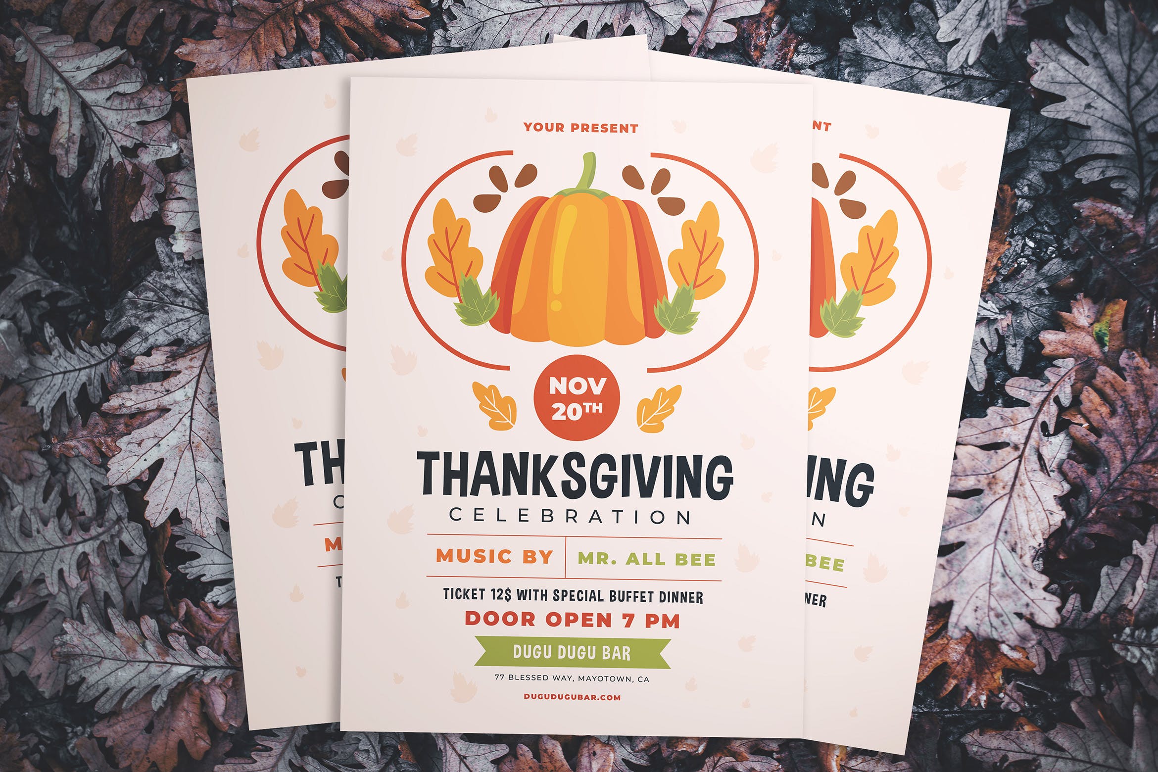 感恩节庆祝活动海报模板素材 Thanksgiving Celebration Flyer插图