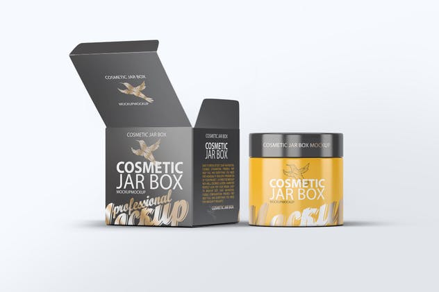 化妆品护肤品玻璃罐/外包装盒子样机 Cosmetic Jar & Box Mock-up插图(1)