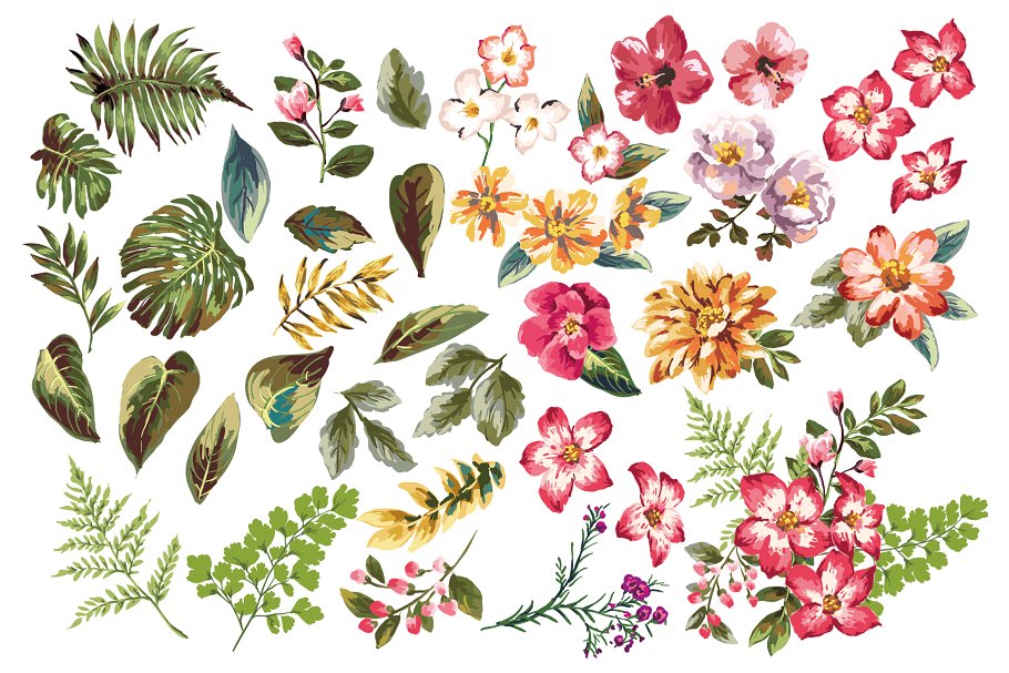 热带花卉无缝矢量纹理 Seamless tropical flowers Vol.3插图(4)