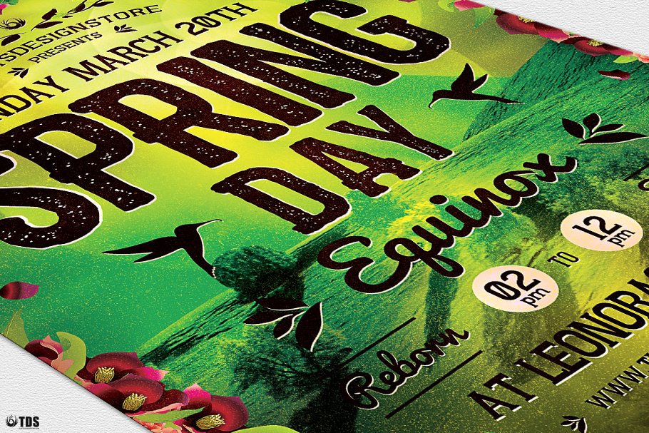 复古春季派对活动宣传传单PSD模板 Spring Equinox Flyer PSD V4插图(5)