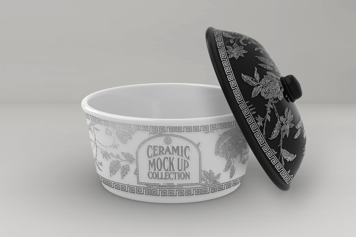 浮雕陶瓷餐具样机模板 Ceramic Pot Packaging MockUp插图