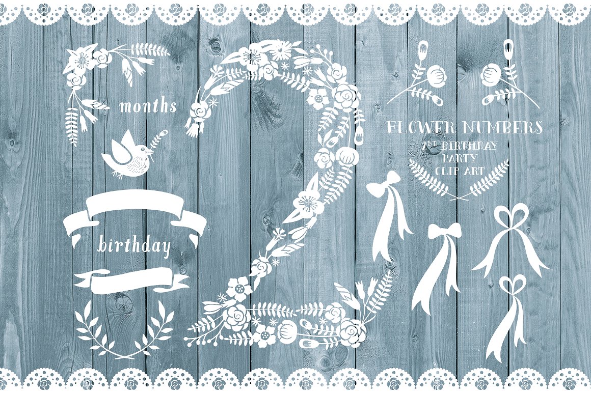 白色花朵叶子的数字2造型装饰素材 Floral number two, 2nd celebration插图