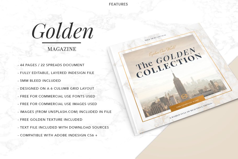 奢华金箔排版风格杂志模板 GOLDEN | Magazine插图(1)