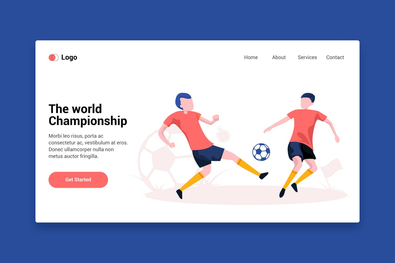足球运动主题网站着陆页设计插画素材 Football Players flat web template Landing Page插图
