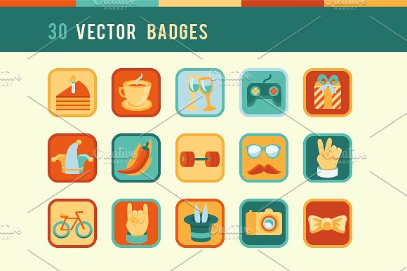 30枚平面复古风格社区徽章和奖项小图标 30 Vector Community Badges and Award插图(1)