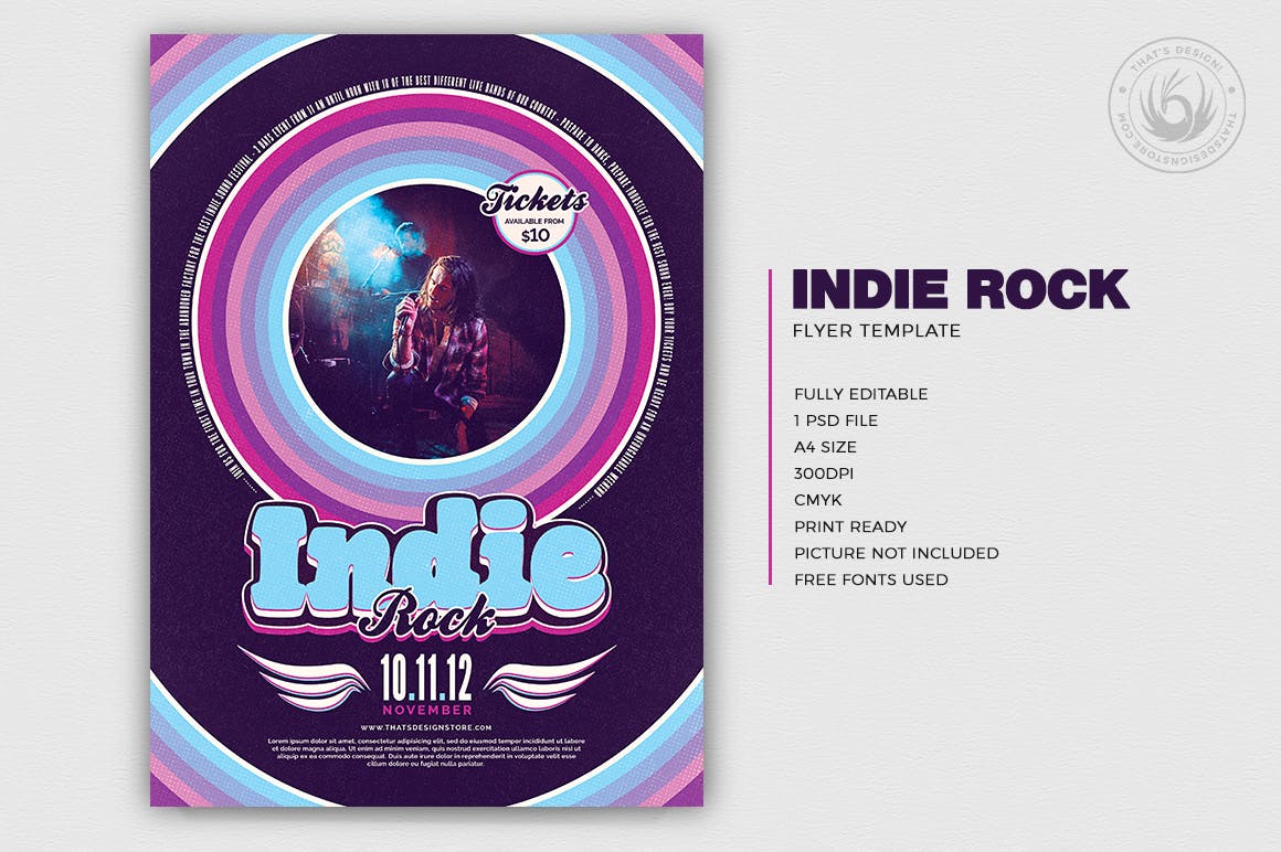 独立摇滚音乐盛会活动海报传单模板v5 Indie Rock Flyer Template V5插图(1)