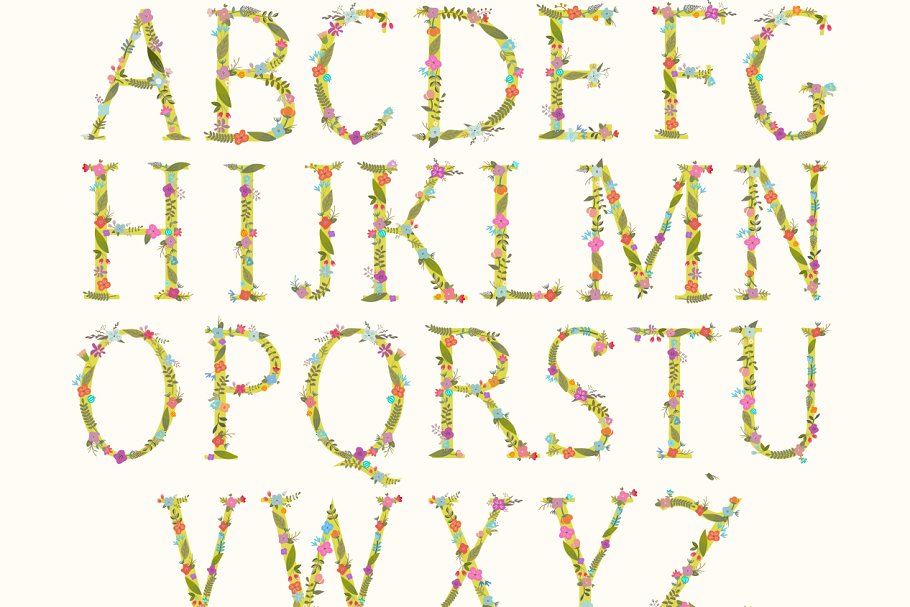时尚的手绘花卉字母装饰图  Funky floral alphabet插图(1)
