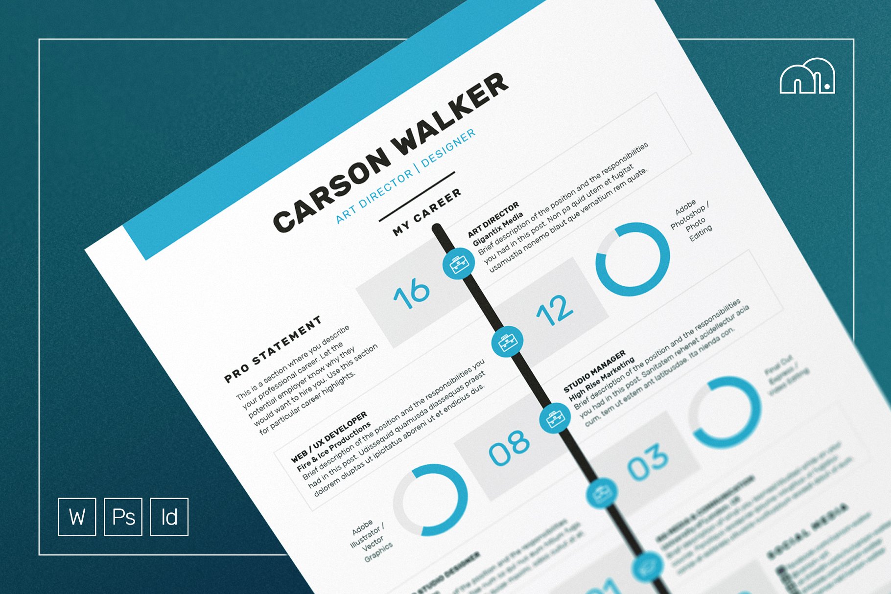 对称式排版电子简历模板 Carson – Resume/CV插图(2)