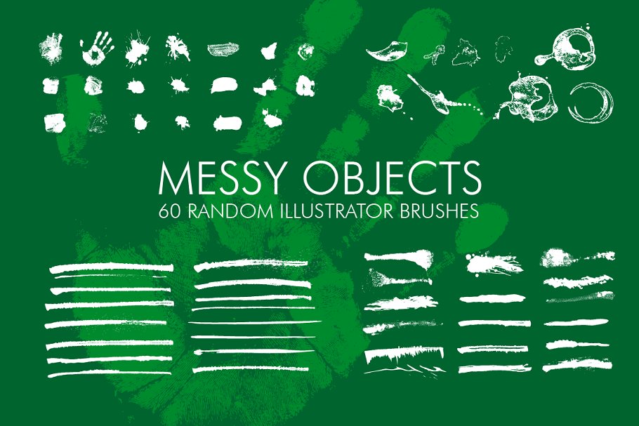 60款飞溅、笔画&污迹笔墨AI笔刷 60 Messy Illustrator Brushes插图