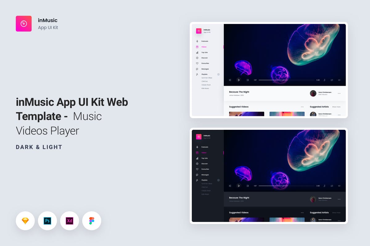 音乐网站在线视频播放器UI模板 inMusic App UI Kit Web Template – Video Player插图