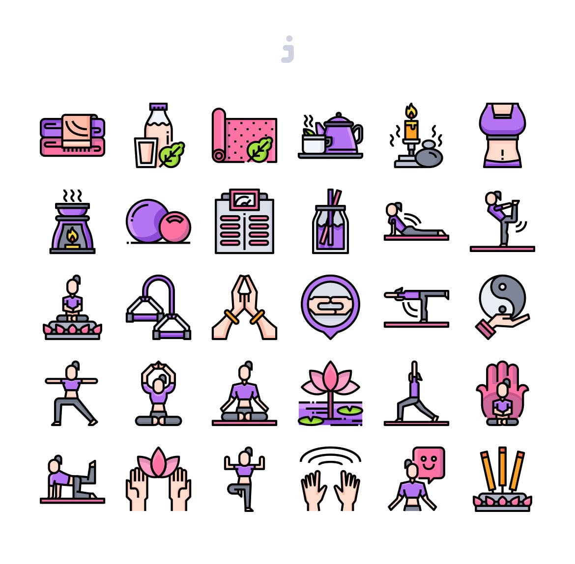 30枚瑜伽运动元素彩色矢量图标素材 30 Yoga Element Icons插图(1)