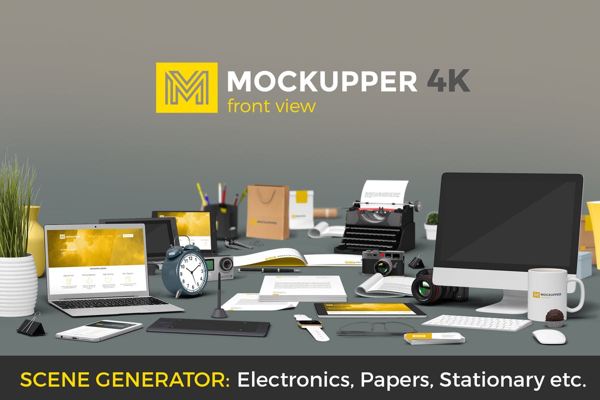 4K高分辨率-100+高质量正视图办公室场景样机元素 Mockupper Front view mock-up objects插图