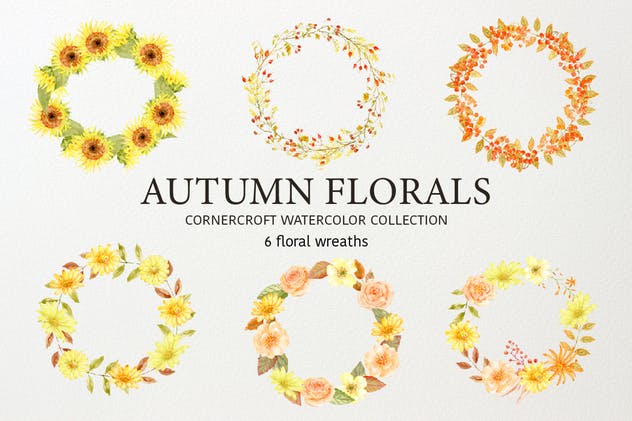 秋天花卉水彩绘画艺术设计素材 Watercolor Autumn Florals Collection插图(3)