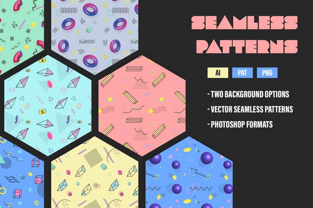 孟菲斯太空元素无缝图案纹理 Memphis Space Seamless Patterns插图(3)