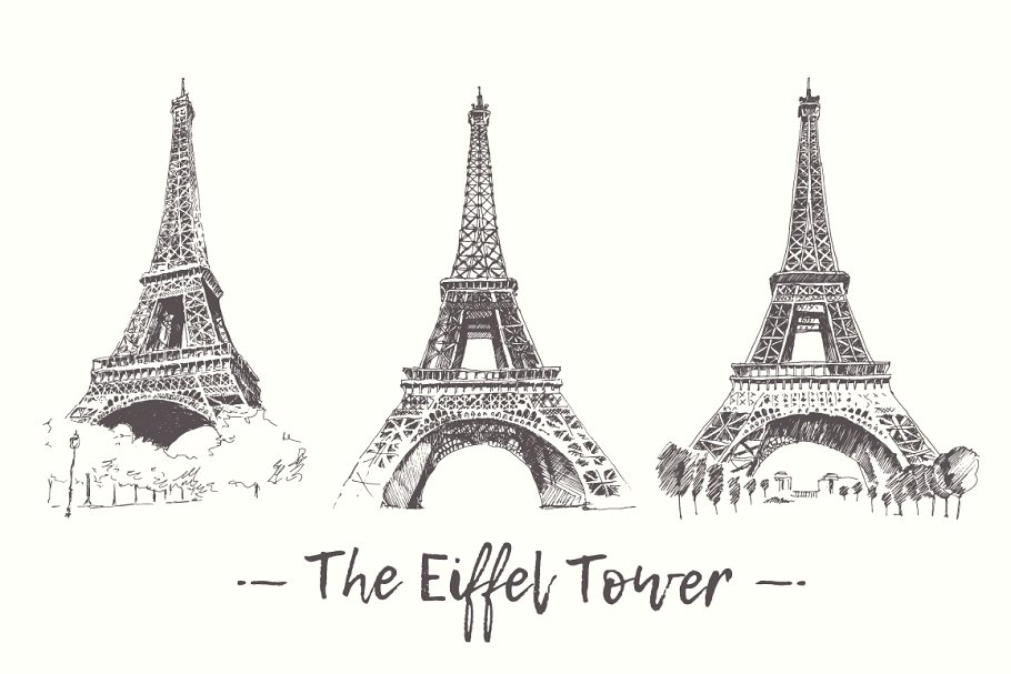 巴黎埃菲尔铁塔素描矢量图形 The Eiffel Tower, Paris插图