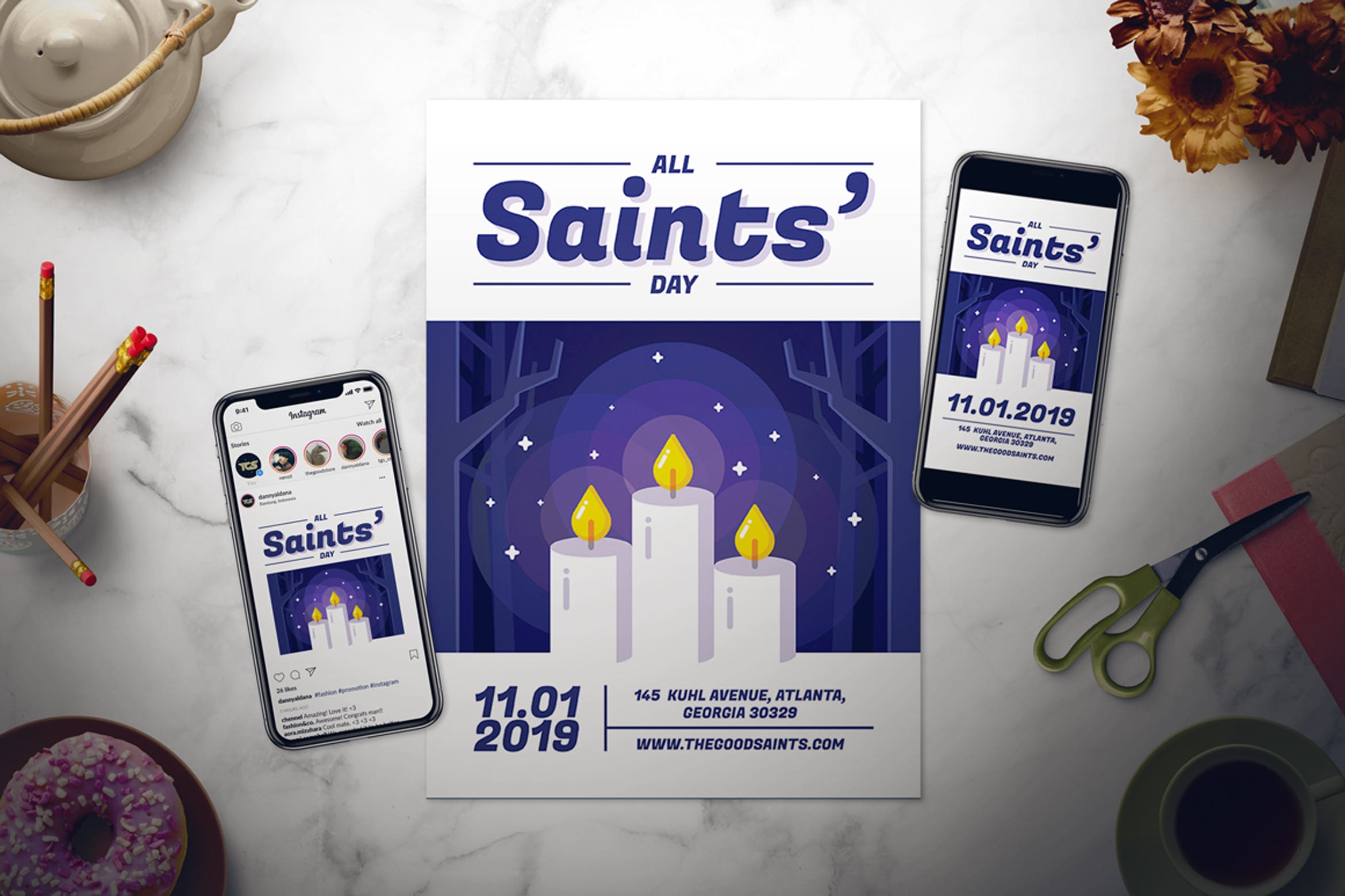 2019年万圣节主题活动海报设计模板 All Saints’ Day Flyer Set插图