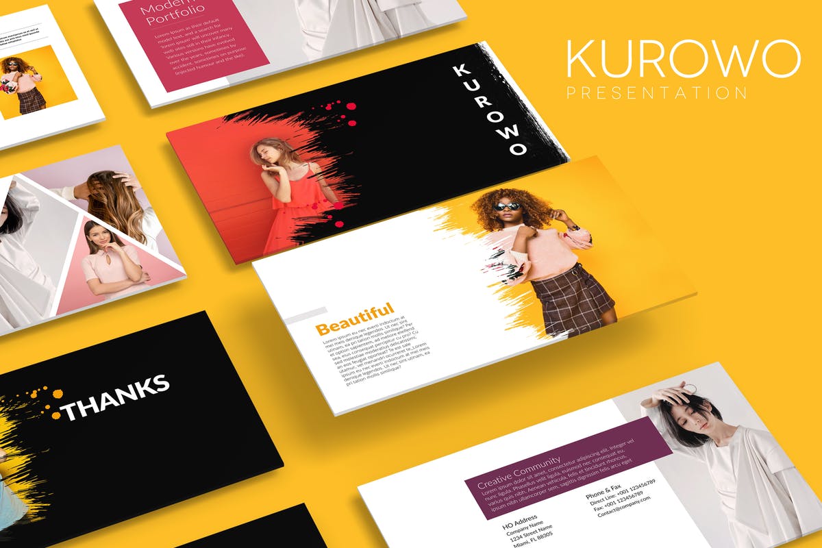 时尚品牌项目策划PowerPoint幻灯片设计模板 KUROWO Powerpoint Template插图