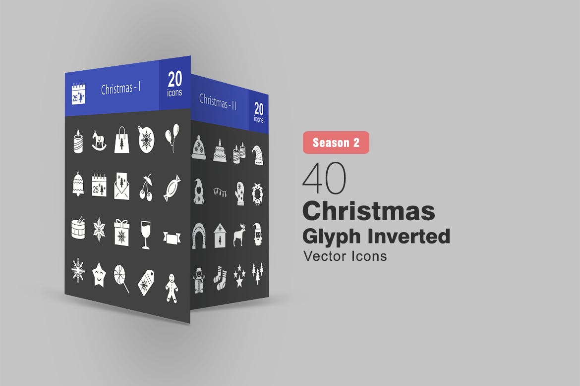 40枚圣诞节反转色矢量字体图标 40 Christmas Glyph Inverted Icons插图