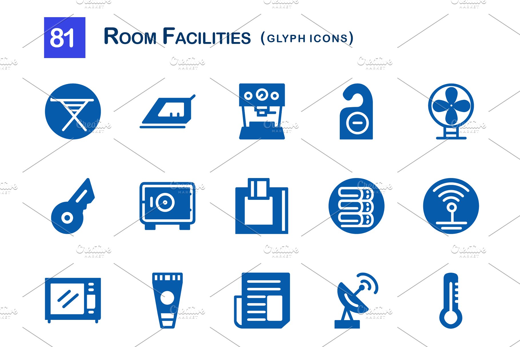 81个房间家具电器设施图标 81 Room Facilities Glyph Icons插图(2)